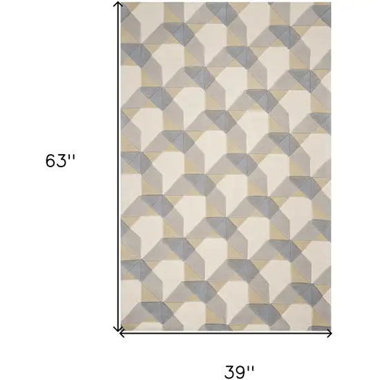 Ivory Or Grey Geometric Wool Area Rug Photo 3