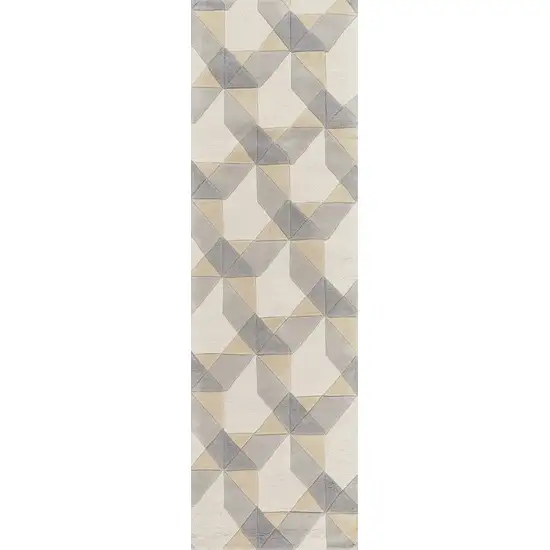 Ivory or Grey Geometric Wool Runner Rug Photo 1