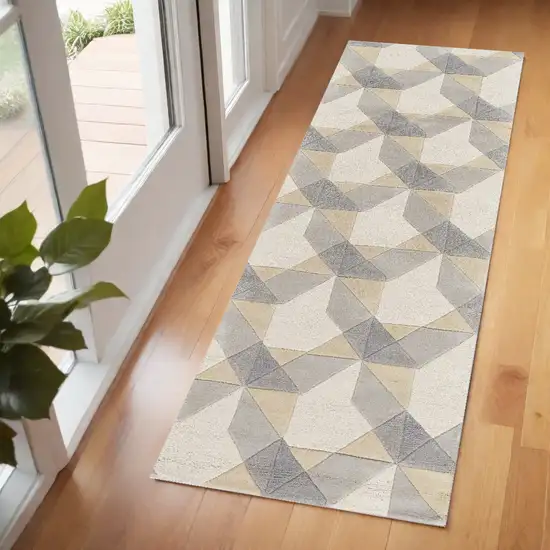 2' X 7' Ivory Or Grey Geometric Wool Runner Rug Photo 1