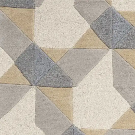 Ivory Or Grey Polygon Pattern Wool Area Rug Photo 6