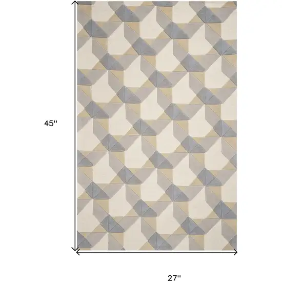 Ivory Or Grey Polygon Pattern Wool Area Rug Photo 3