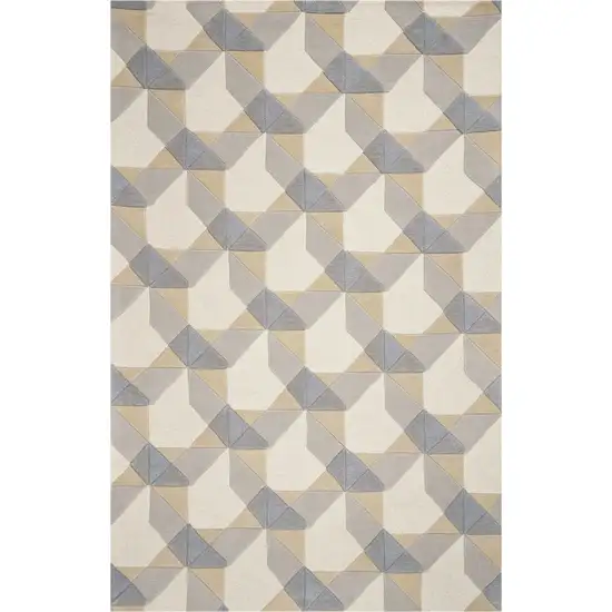 Ivory Or Grey Polygon Pattern Wool Area Rug Photo 1