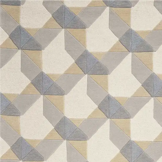 Ivory or Grey Polygon Pattern Wool Area Rug Photo 2