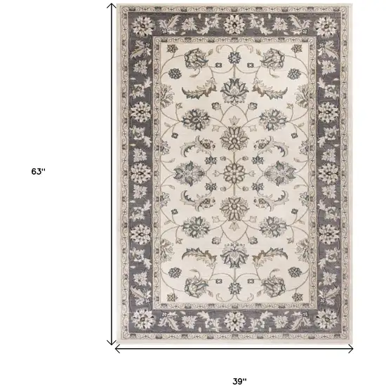 Gray and Ivory Floral Area Rug Photo 3