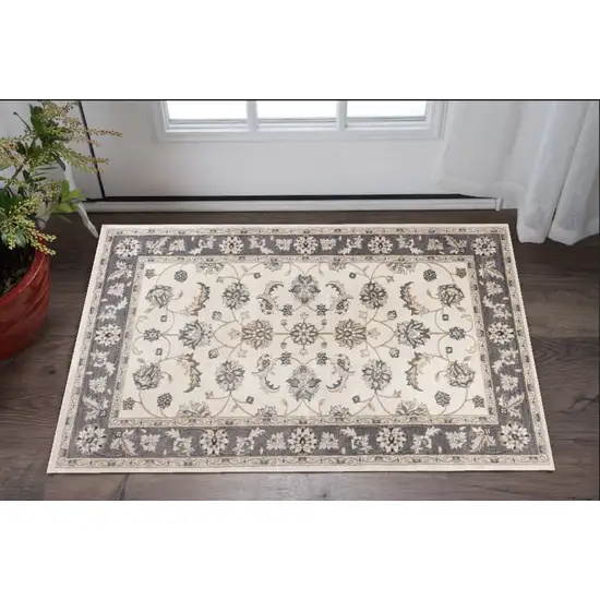 Gray and Ivory Floral Area Rug Photo 7