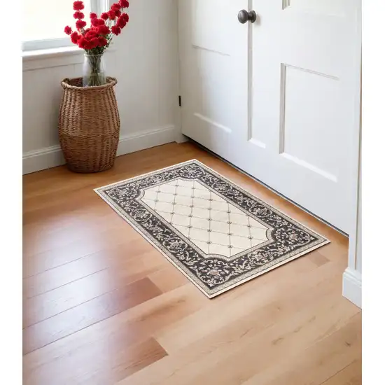 Gray and Ivory Trellis Area Rug Photo 1