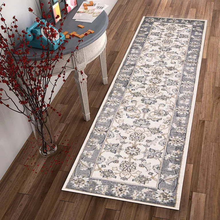 Ivory or Grey Polypropylene Runner Rug Photo 4