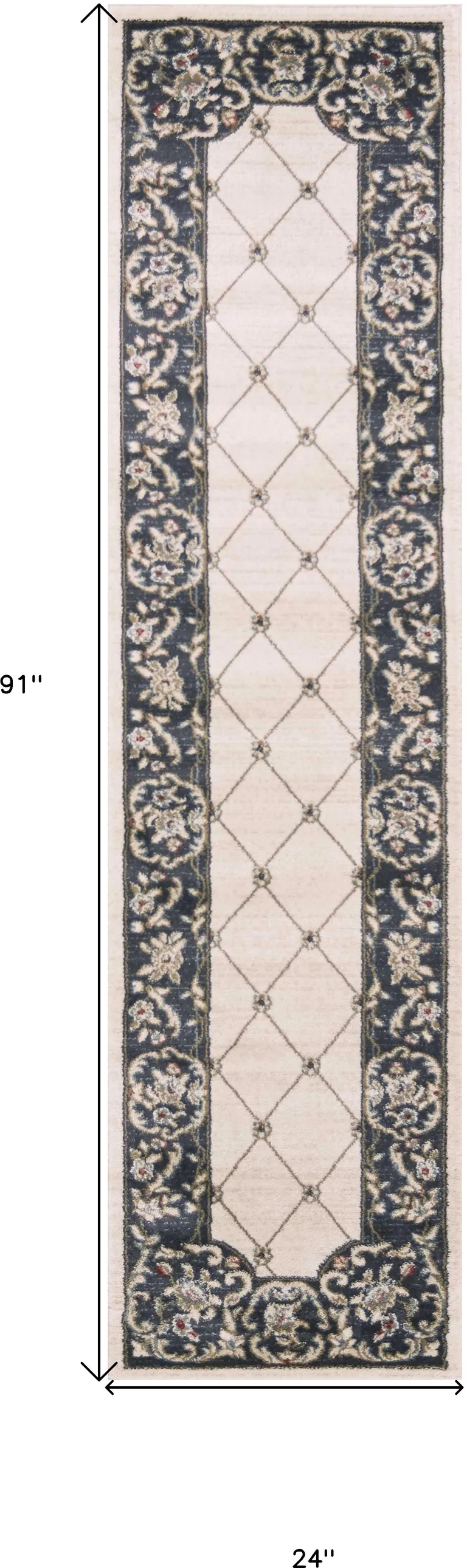 Ivory or Grey Polypropylene Runner Rug Photo 4