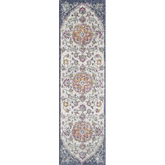 Ivory or Navy Floral Distressed Indoor Area Rug Photo 1