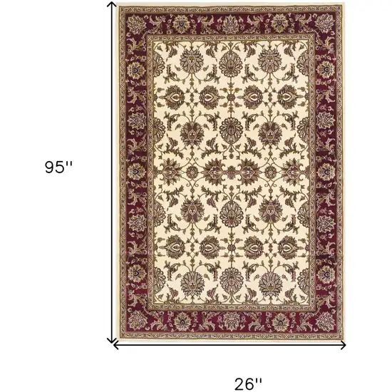 Ivory or Red Classic Bordered Runner Rug Photo 8