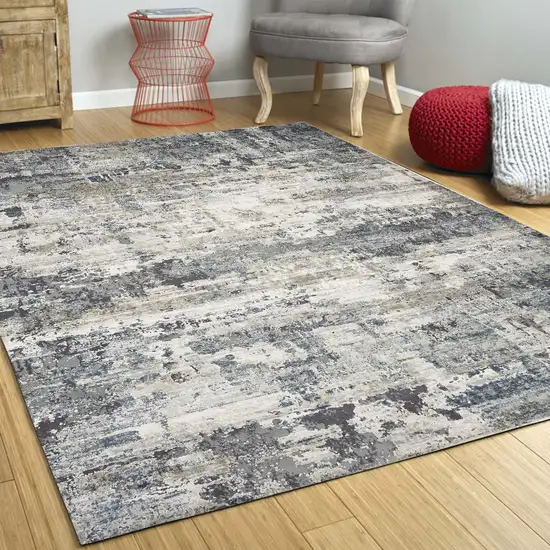 Ivory or Teal Abstract Area Rug Photo 4