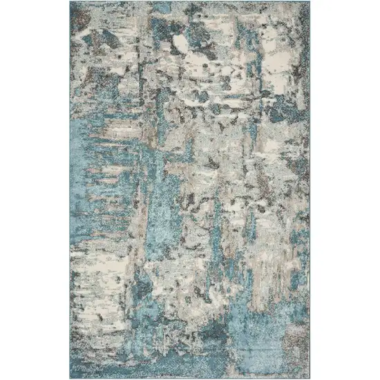 Ivory Or Teal Abstract Design Indoor Area Rug Photo 2