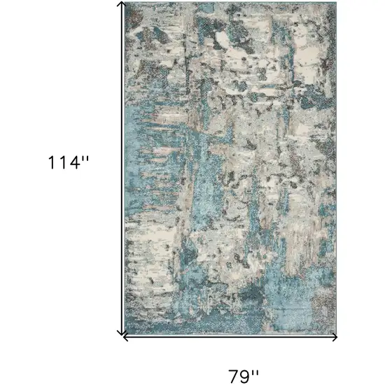 Ivory Or Teal Abstract Design Indoor Area Rug Photo 3