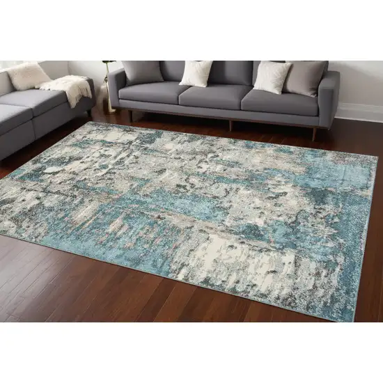 Ivory Or Teal Abstract Design Indoor Area Rug Photo 1