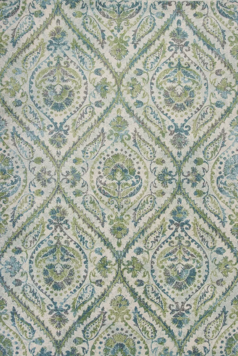 Ivory or Teal Parisian Polypropylene Area Rug Photo 1