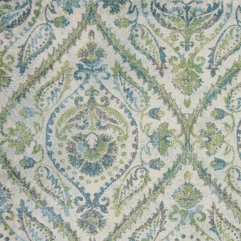 Ivory or Teal Tropical Parisian Indoor Area Rug Photo 3