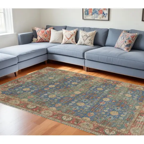 Blue and Red Floral Medallion Hand Woven Area Rug Photo 1