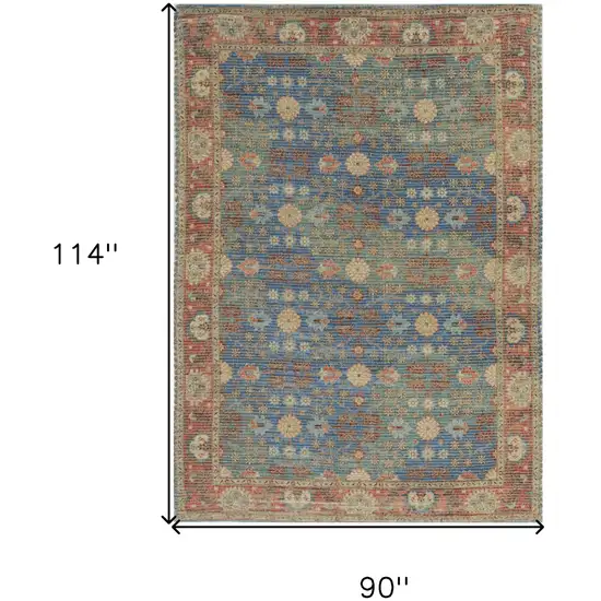 Blue and Red Floral Medallion Hand Woven Area Rug Photo 3