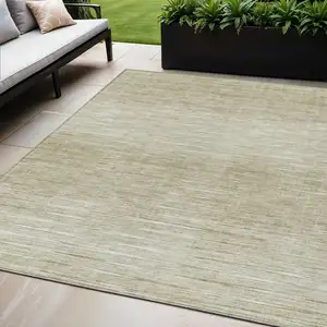 Photo of Khaki And Beige Abstract Washable Indoor Outdoor Area Rug