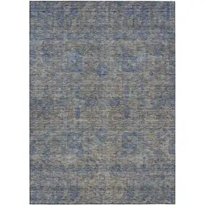 Photo of Khaki And Denim Blue Oriental Washable Indoor Outdoor Area Rug