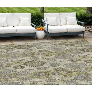 Photo of Khaki Beige And Gold Damask Washable Indoor Outdoor Area Rug