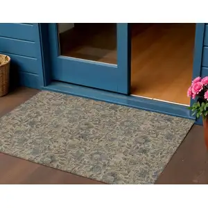 Photo of Khaki Beige And Gray Floral Washable Indoor Outdoor Area Rug