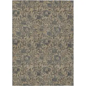 Photo of Khaki Beige And Gray Floral Washable Indoor Outdoor Area Rug