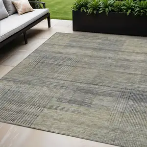 Photo of Khaki Beige And Gray Striped Washable Indoor Outdoor Area Rug