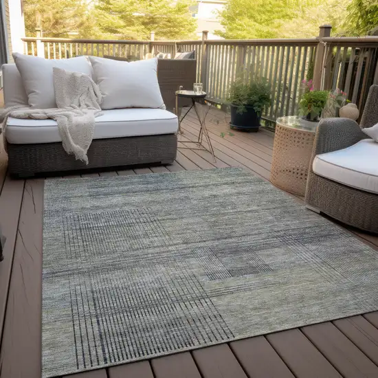 Khaki Beige And Gray Striped Washable Indoor Outdoor Area Rug Photo 8