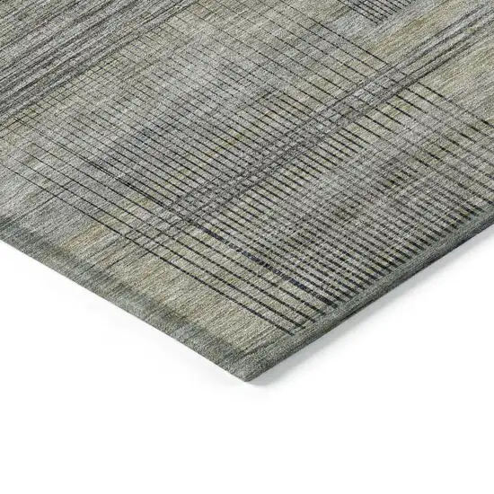 Khaki Beige And Gray Striped Washable Indoor Outdoor Area Rug Photo 5