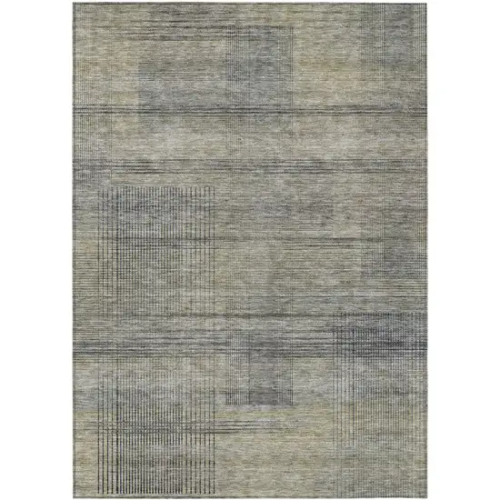 Khaki Beige And Gray Striped Washable Indoor Outdoor Area Rug Photo 2