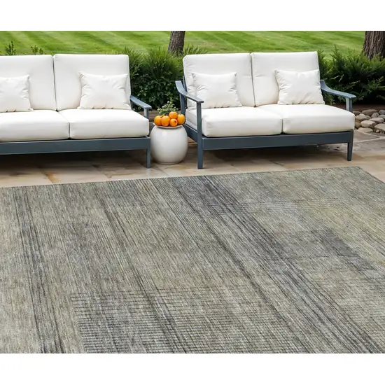 Khaki Beige And Gray Striped Washable Indoor Outdoor Area Rug Photo 1