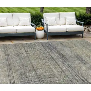 Photo of Khaki Beige And Gray Striped Washable Indoor Outdoor Area Rug