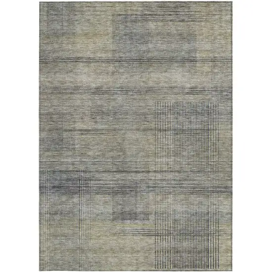 Khaki Beige And Gray Striped Washable Indoor Outdoor Area Rug Photo 7