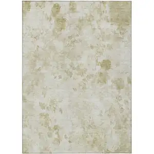 Photo of Khaki Beige And Tan Floral Washable Indoor Outdoor Area Rug