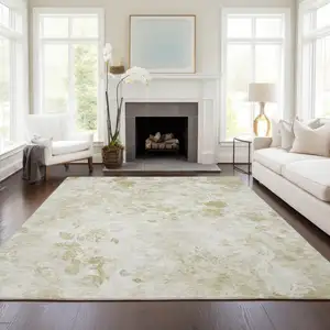 Photo of Khaki Beige And Tan Floral Washable Indoor Outdoor Area Rug