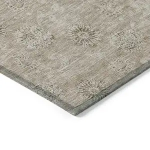 Photo of Khaki Beige And Tan Floral Washable Indoor Outdoor Area Rug