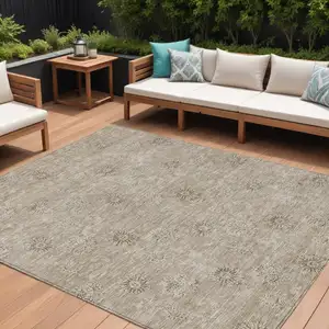 Photo of Khaki Beige And Tan Floral Washable Indoor Outdoor Area Rug