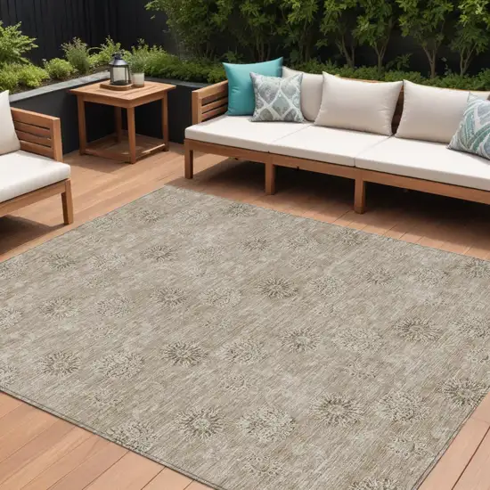 Khaki Beige And Tan Floral Washable Indoor Outdoor Area Rug Photo 1