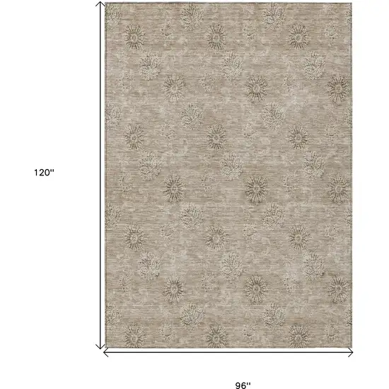 Khaki Beige And Tan Floral Washable Indoor Outdoor Area Rug Photo 3