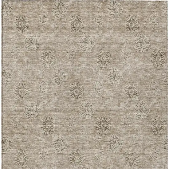 Khaki Beige And Tan Floral Washable Indoor Outdoor Area Rug Photo 6