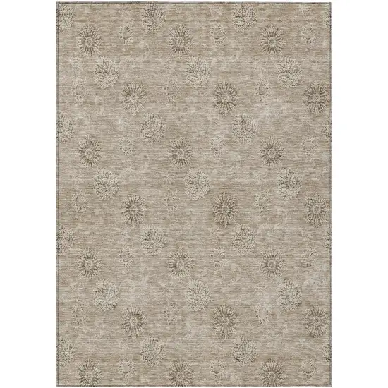 Khaki Beige And Tan Floral Washable Indoor Outdoor Area Rug Photo 2