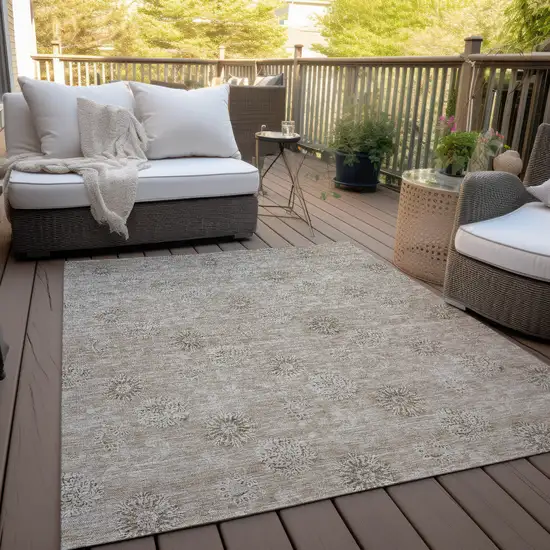 Khaki Beige And Tan Floral Washable Indoor Outdoor Area Rug Photo 8