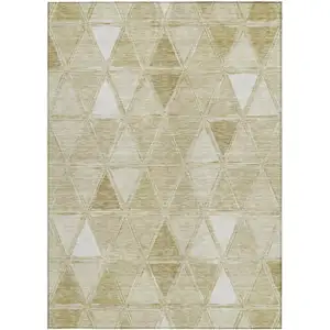 Photo of Khaki Beige And Tan Geometric Washable Indoor Outdoor Area Rug