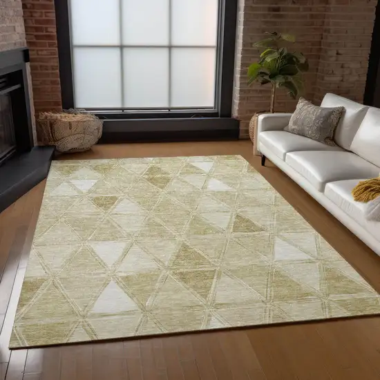 Khaki Beige And Tan Geometric Washable Indoor Outdoor Area Rug Photo 9