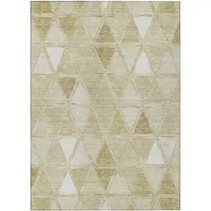 Photo of Khaki Beige And Tan Geometric Washable Indoor Outdoor Area Rug