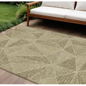 Photo of Khaki Brown And Beige Geometric Washable Indoor Outdoor Area Rug