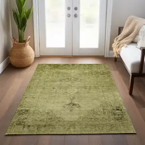 Photo of Khaki Brown And Taupe Oriental Washable Indoor Outdoor Area Rug