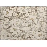 Photo of Khaki Floral Washable Non Skid Indoor Outdoor Area Rug