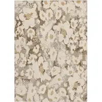 Photo of Khaki Floral Washable Non Skid Indoor Outdoor Area Rug